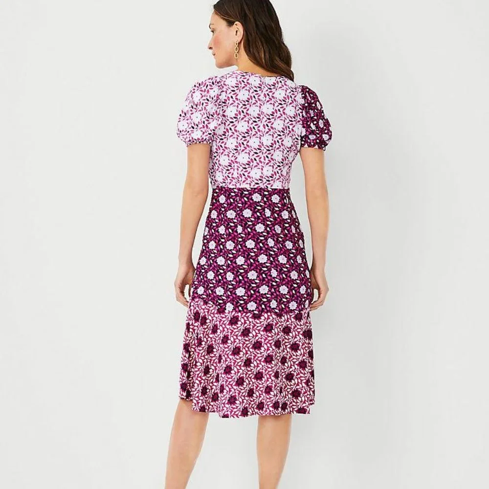 Ann Taylor Mixed Floral Wrap Midi Dress New - Picture 2 of 3
